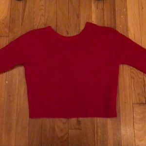 Red long sleeve sweater with criss cross back